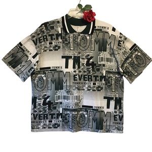 Tommy AOP polo shirt 1/4 button XL 100% Cotton green black white NWOT